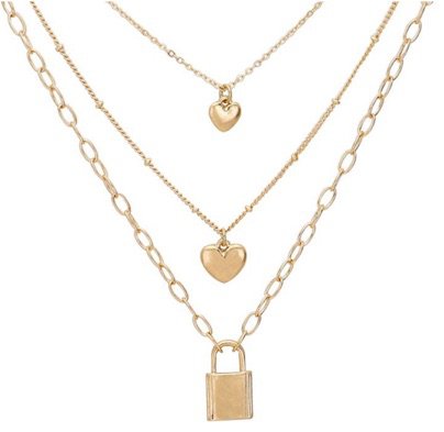 Yellow Gold Triple Heart/Lock Necklace