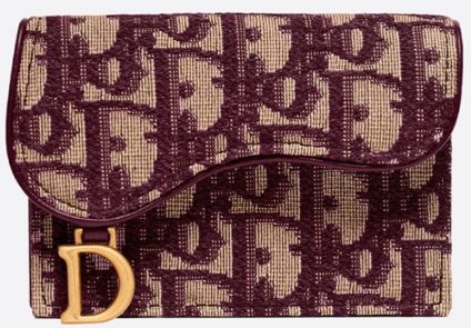 SADDLE FLAP CARD HOLDER Burgundy Dior Oblique Jacquard