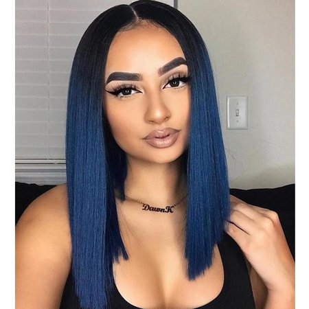 Fashion 18inch Dark Root Ombre Blue Wig Middle Part Short Bob Straight Lace Front Wigs Synthetic High Temperature African American Women Wig Lace Wigs Uk Hair Pieces From Abclacewigs, $45.23| DHgate.Com