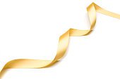 Golden Satin Ribbon Isolated On White Background Stock Photo - Download Image Now - iStock