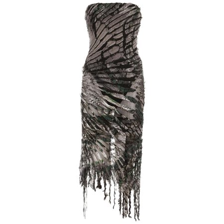 Roberto Cavalli shredded silk corseted evening dress