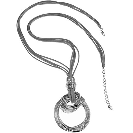 Unique Gifts On The Web Silver Chunky Large Loop Ring Pendant with Crystals Grey Suede Strand 95 cm Long Length Necklace: Amazon.co.uk: Jewellery