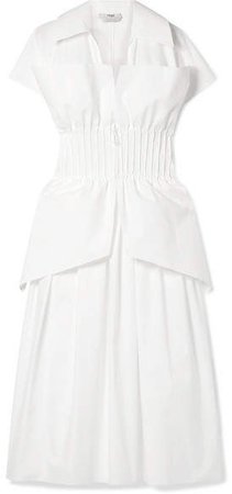 Pintucked Cotton-poplin Peplum Dress - White