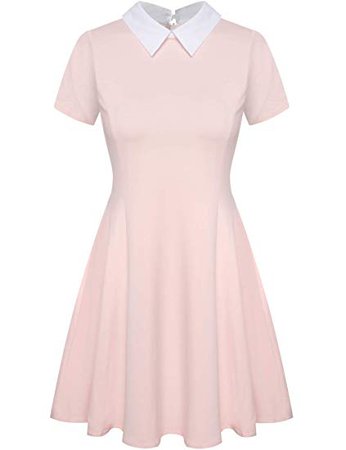 Aphratti Women's Short Sleeve Casual Peter Pan Collar Flare Dress at Amazon Women’s Clothing store