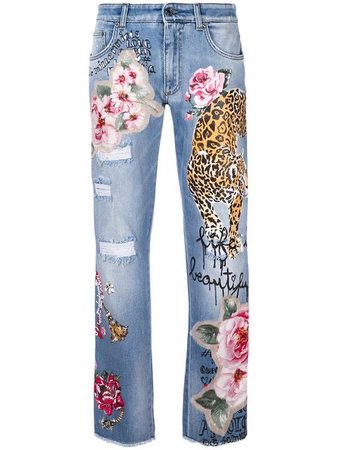 DOLCE & GABBANA Tiger patch denim jeans