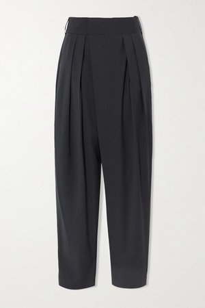 Pleated Woven Tapered Pants - Charcoal