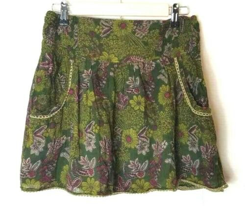 Rue 21 ~ Green floral peasant mini skirt BOHO hippy romantic stretch ~ small | eBay