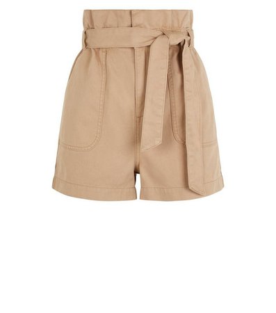 Stone Paperbag Belted Utility Shorts | New Look