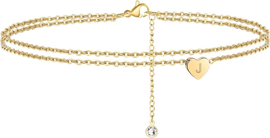 Amazon.com: Turandoss Layered Initial Ankle Bracelets for Women, 14K Gold Filled Layered Initial J Ankle Bracelets: Clothing, Shoes & Jewelry