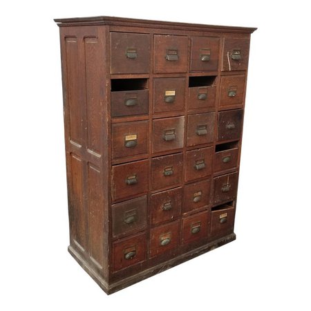 20th Century French Country 24-Drawer Apothecary File Cabinet | Chairish