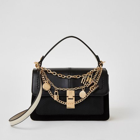 Black RI charm cross body satchel handbag | River Island