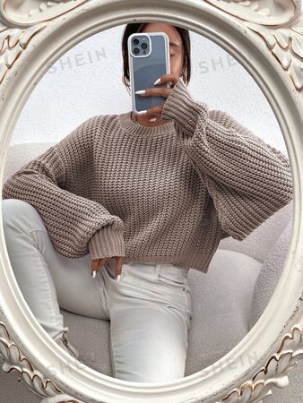 SHEIN Frenchy Solid Ribbed Knit Drop Shoulder Sweater | SHEIN