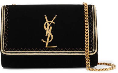 Monogramme Kate Small Lurex-trimmed Velvet Shoulder Bag - Black