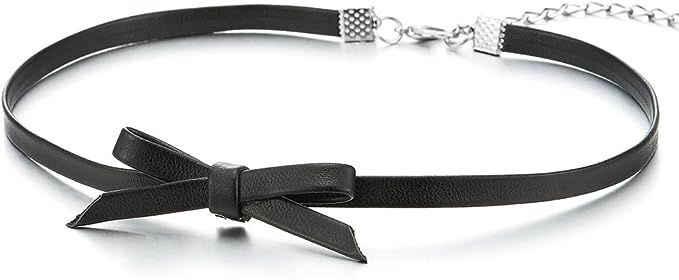 Amazon.com: COOLSTEELANDBEYOND Ladies Black Leather Bow Choker Necklace Pendant : Clothing, Shoes & Jewelry
