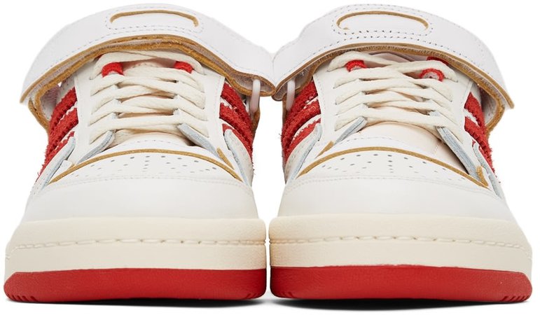 adidas Originals: Off-White & Red Forum 84 Low Sneakers | SSENSE