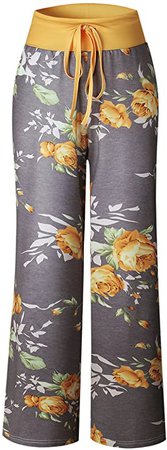 AMiERY Pajamas for Women Women's High Waist Casual Floral Print Drawstring Wide Leg Palazzo Pants Lounge Pajama Pants (Tag 3XL (US 14), Blue) at Amazon Women’s Clothing store