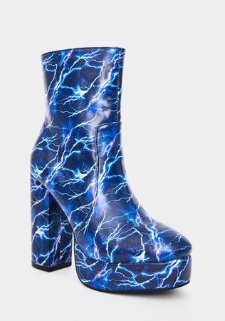 *clipped by @luci-her* Current Mood Lightning Print Platform Ankle Boots Electric Blue | Dolls Kill