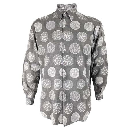 Stephen King Vintage Mens Grey Jacquard Fabric Long Sleeve Shirt For Sale at 1stDibs