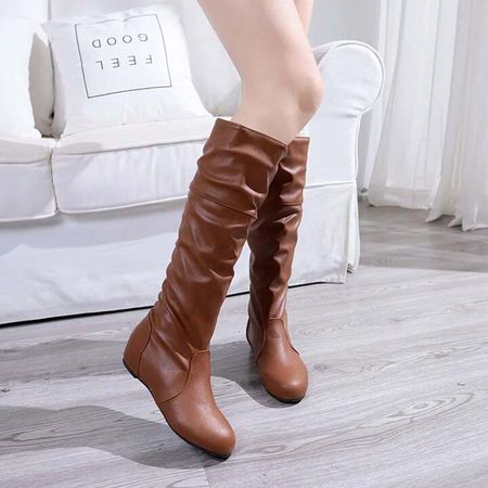 Women's Flat Heel Inner Heighten Knee-high Boots, Elegant & Fashionable Flat Knee-high Boots | SHEIN