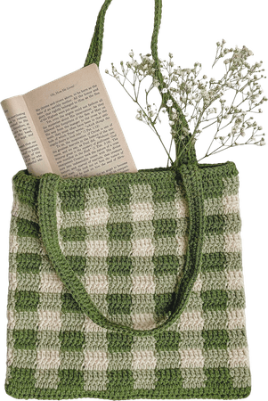 green crochet tote