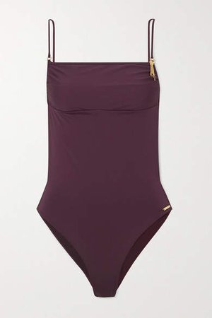 Embellished Open-back Swimsuit - Burgundy