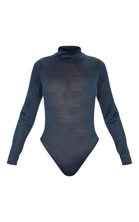 Charcoal Grey Roll Neck Long Sleeve Bodysuit | PrettyLittleThing USA