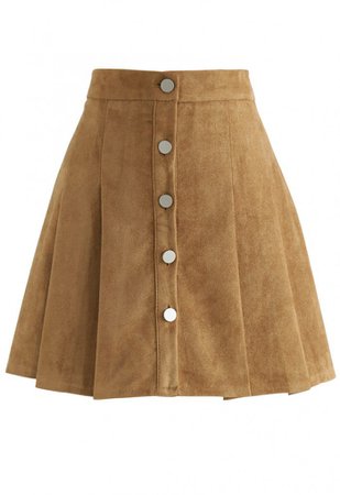 Catch Your Eyes Faux Suede Pleated Skirt in Tan - Retro, Indie and Unique Fashion