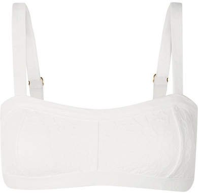 Peony - Jacquard-knit Underwired Bikini Top - White