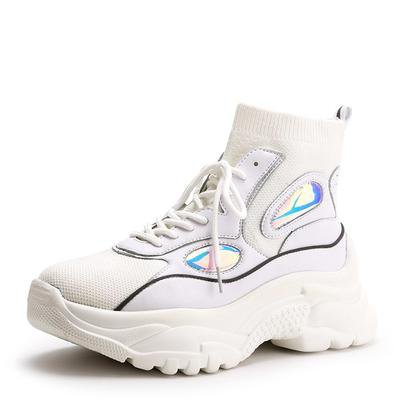 ADBOOV New High Top Platform Sneakers Women Glitter Ankle Boots Sock S - chicmaxonline