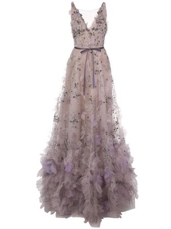 Marchesa Tulle Embroidered Floral Gown - Farfetch