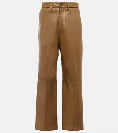 High Rise Wide Leg Leather Pants in Beige - Polo Ralph Lauren | Mytheresa