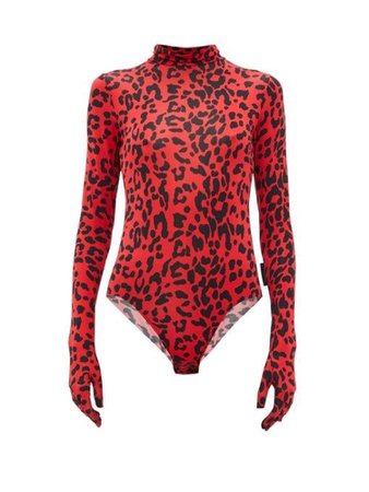 Red cheetah print long sleeve bodysuit