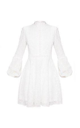White Lace Long Sleeve Skater Dress | Dresses | PrettyLittleThing