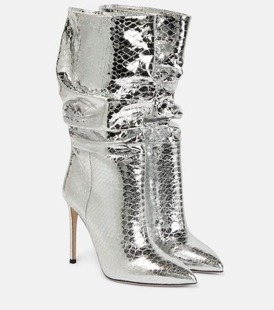 Slouchy Python Effect Leather Boots in Pink - Paris Texas | Mytheresa