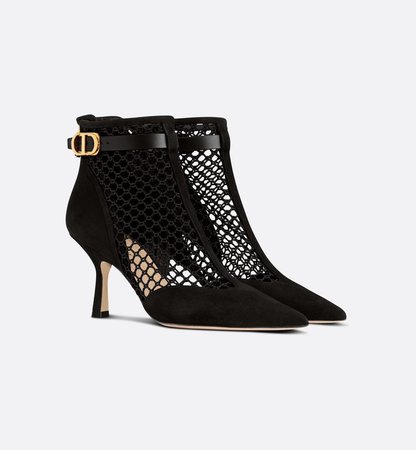 Dior-I Heeled Ankle Boot Black Suede Calfskin Mesh - Shoes - Women's Fashion | DIOR