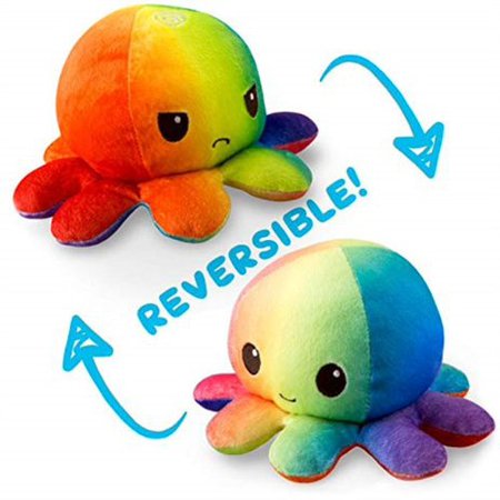 teeturtle reversible octopus mini plush - stuffed animal toy, light rainbow/dark rainbow - Walmart.com - Walmart.com