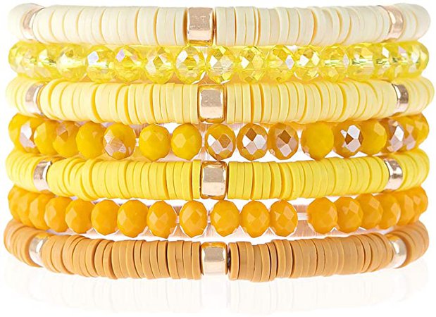 Amazon.com: Bohemian Multi-Layer Beaded Stacking Statement Bracelets - Versatile Strand Stretch Sparkly Crystal Beads Wrap Slip-on Cuff Bangle Set (Sparkly & Coin Bead Ombre 7 Layer - Yellow): Clothing, Shoes & Jewelry