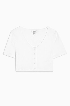 White Ribbed Crop Button Top | Topshop