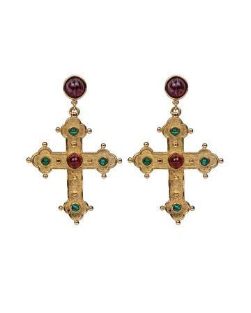 Ben-Amun 24k Gold Electroplated Ruby And Emeraldamy Cross Earrings | Neiman Marcus