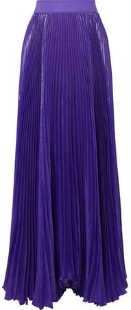Alice Olivia - Katz Pleated Metallic Silk-blend Maxi Skirt - Purple