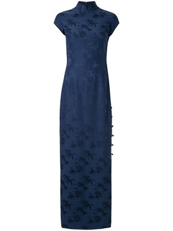 Shanghai Tang Bamboo Jacquard Long Qipao Dress V2WRD135CW Blue | Farfetch