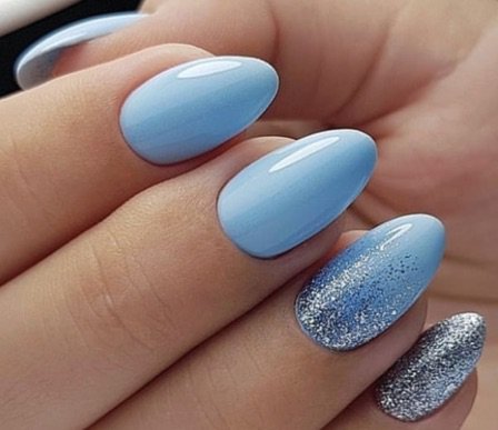 Sky Blue Glitter Nails
