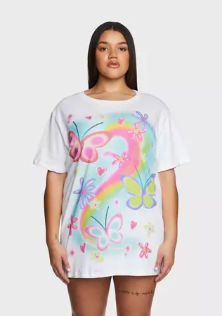 Delia's Plus Size Airbrush Butterfly Oversized Graphic Tee - White/Multi – Dolls Kill