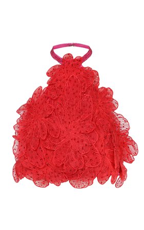 Raisa Vanessa Red Flower Embroidered Halter Neck Crop Top
