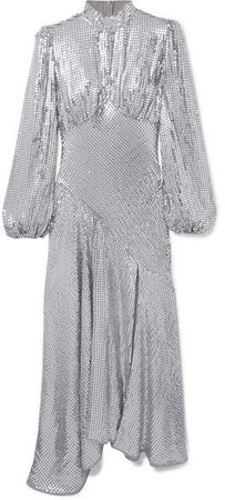 Clara Sequined Tulle Midi Dress - Silver