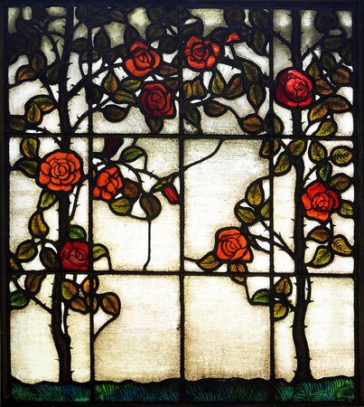 sally Rockefeller stained glass window red roses