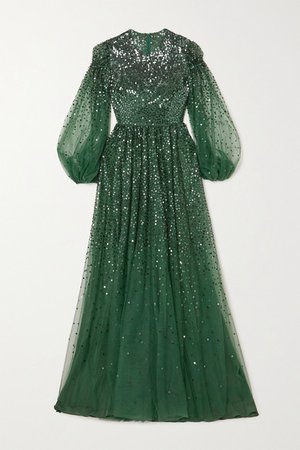 Sequin-embellished Tulle Gown - Green