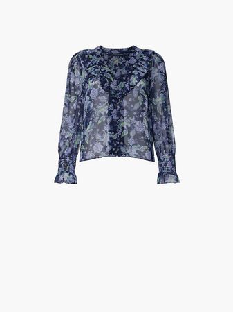 Gloria Recycled Ruffle Top Indigo Multi | French Connection US