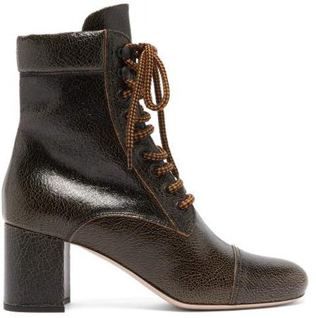 Crackle Effect Leather Boots - Womens - Dark Brown