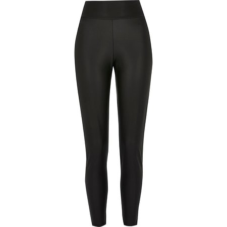 Black high waist matte coated leggings | River Island